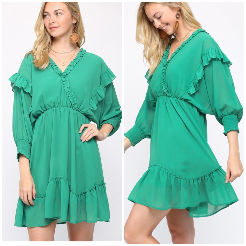 GIGIO Emerald Green 3/4 Batwing Short Dress - Picture 4 of 6